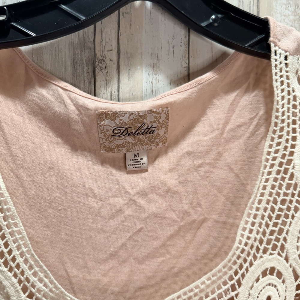 Deletta Blush Pink Tiered Eyelet Tank with White Crochet Yoke - Picture 3 of 7